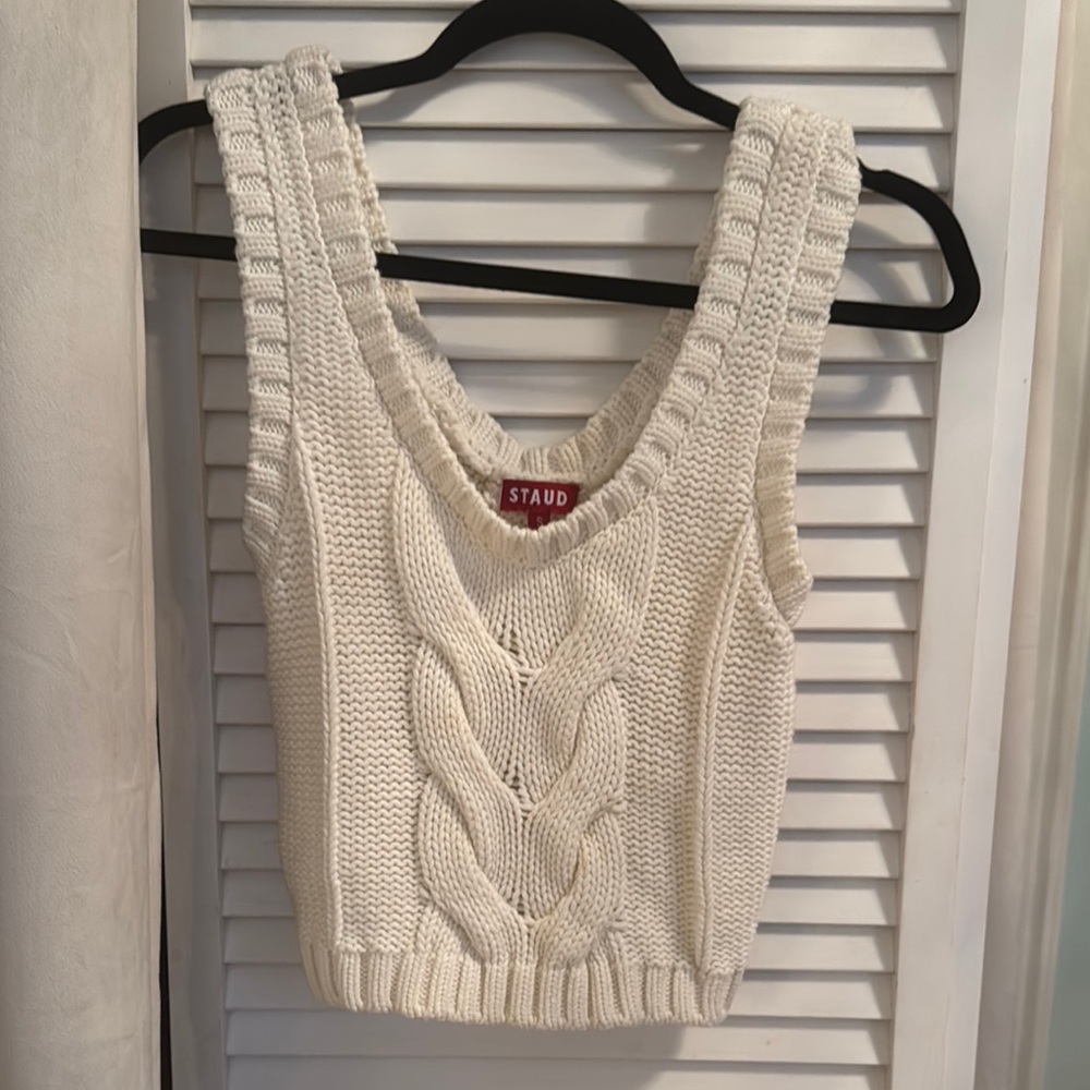 Staud cable knit sweater vest size small cream neutral
